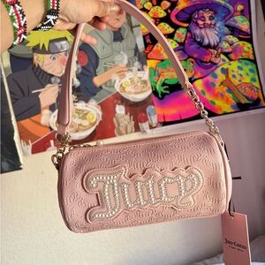 Juicy Couture Blush Pink Pearl-Logo Mini Shoulder Bag